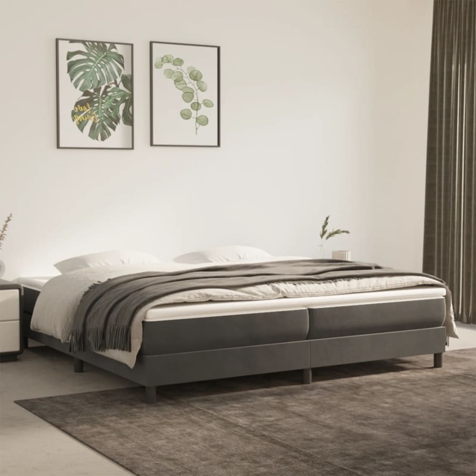 Cama box spring con colchón terciopelo gris oscuro 200x200