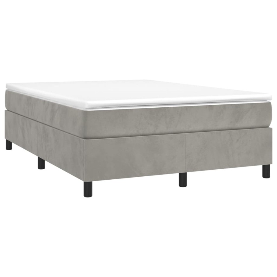 Cama box spring con colchón terciopelo gris claro 140x200