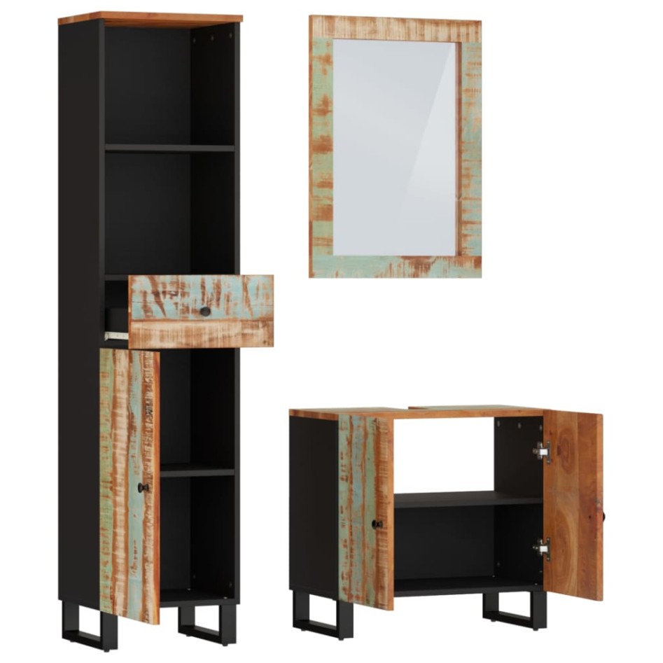 Conjunto de muebles de baño 3 piezas madera maciza