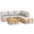 Set de muebles de jardín 6 piezas bambú con cojines gris