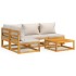 Set muebles de jardín 5 pzas madera maciza y cojines gris