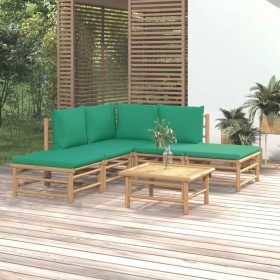 Set de muebles de jardín 6 piezas bambú con cojines