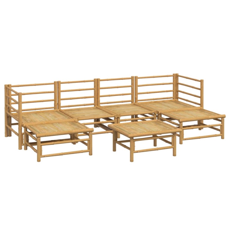 Set de muebles de jardín 7 piezas bambú y cojines gris