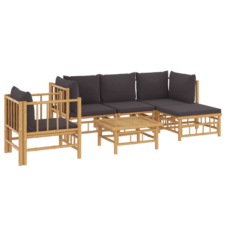 Set de muebles de jardín 6 piezas bambú con cojines gris