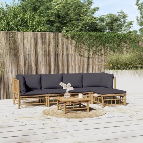 Set de muebles de jardín 6 piezas bambú con cojines gris