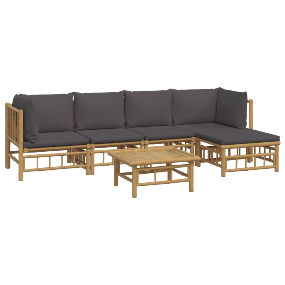 Set de muebles de jardín 6 piezas bambú con cojines gris
