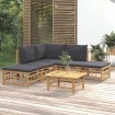 Set de muebles de jardín 6 piezas bambú con cojines gris oscuro