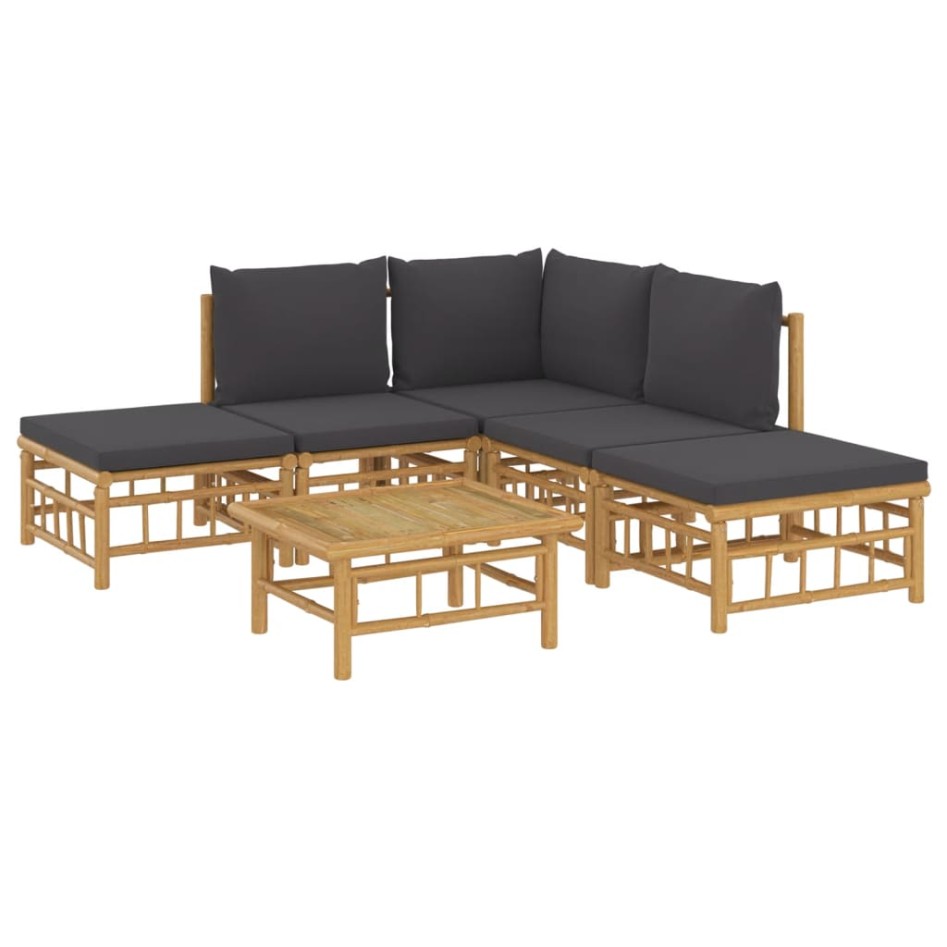 Set de muebles de jardín 6 piezas bambú con cojines gris