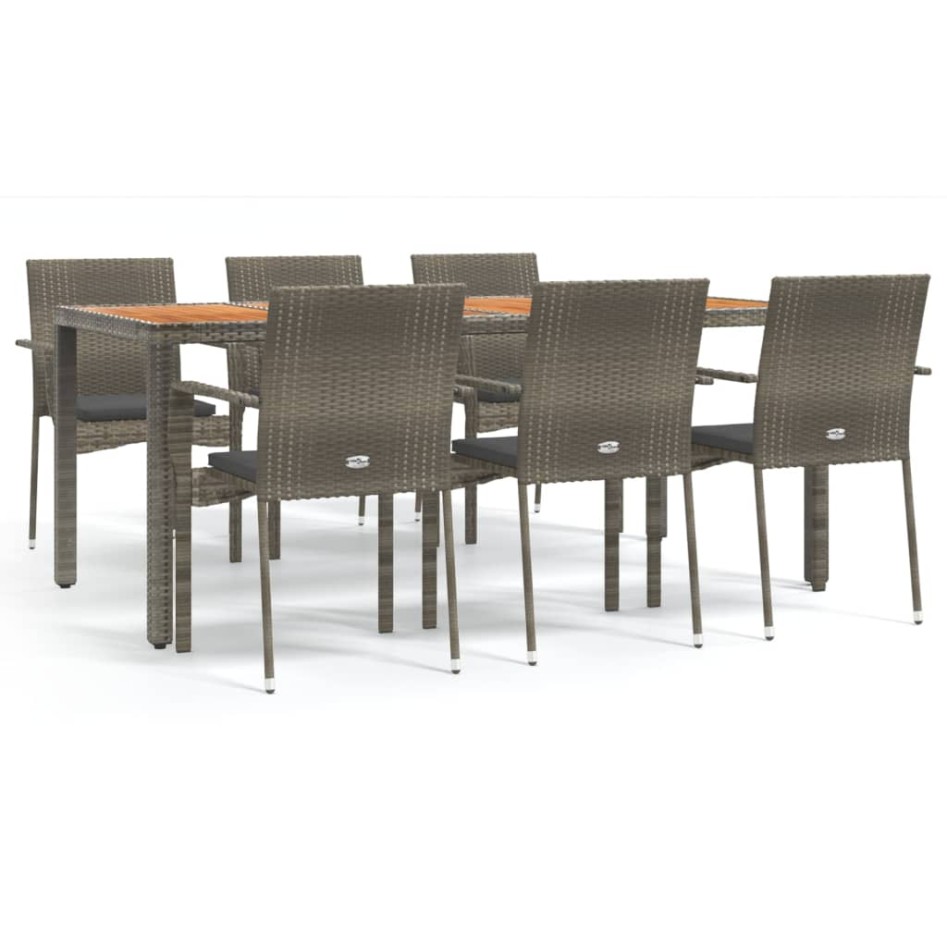 Set comedor jardín 7 pzas y cojines ratán sintético