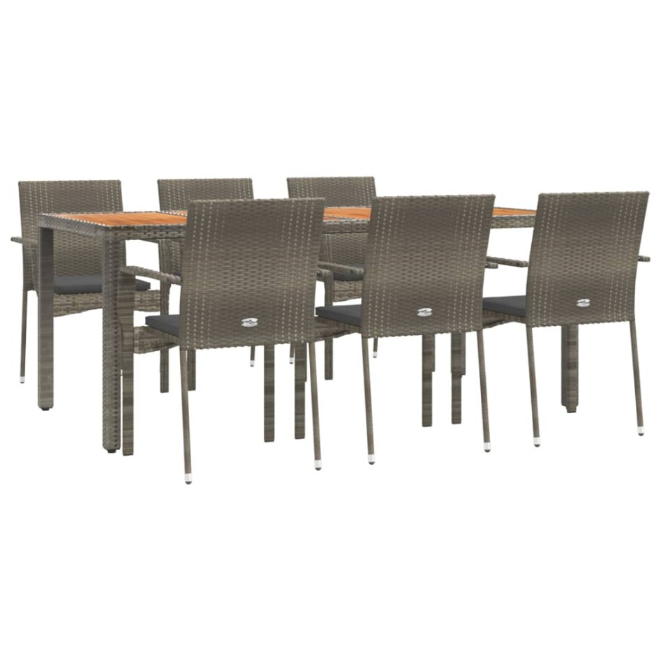 Set comedor jardín 7 pzas y cojines ratán sintético
