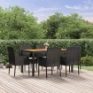 Set de comedor de jardín 7 pzas y cojines ratán sintético negro