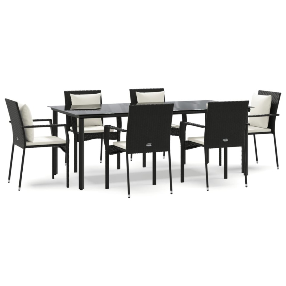 Set de comedor de jardín 7 pzas y cojines ratán sintético