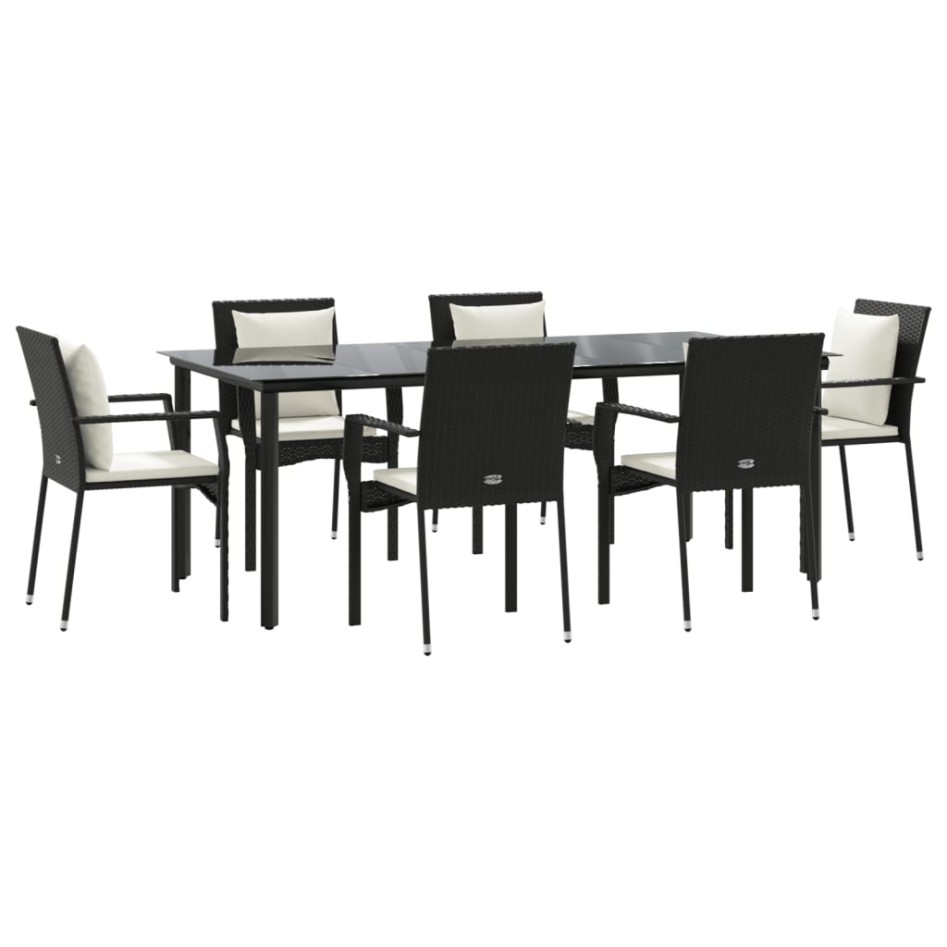 Set de comedor de jardín 7 pzas y cojines ratán sintético