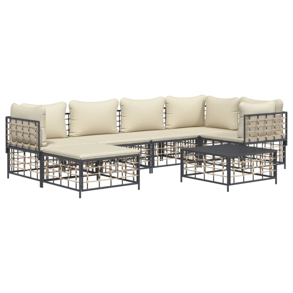 Set muebles de jardín 7 pzas y cojines ratán PE gris