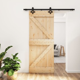 Puerta corredera con herrajes madera maciza de pino 85x210