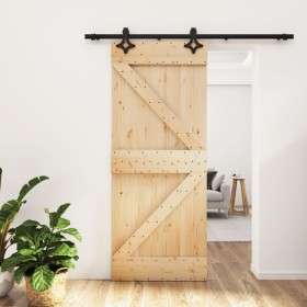 Puerta corredera con herrajes madera maciza de pino 85x210