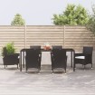 Set de comedor de jardín 7 pzas y cojines ratán sintético negro