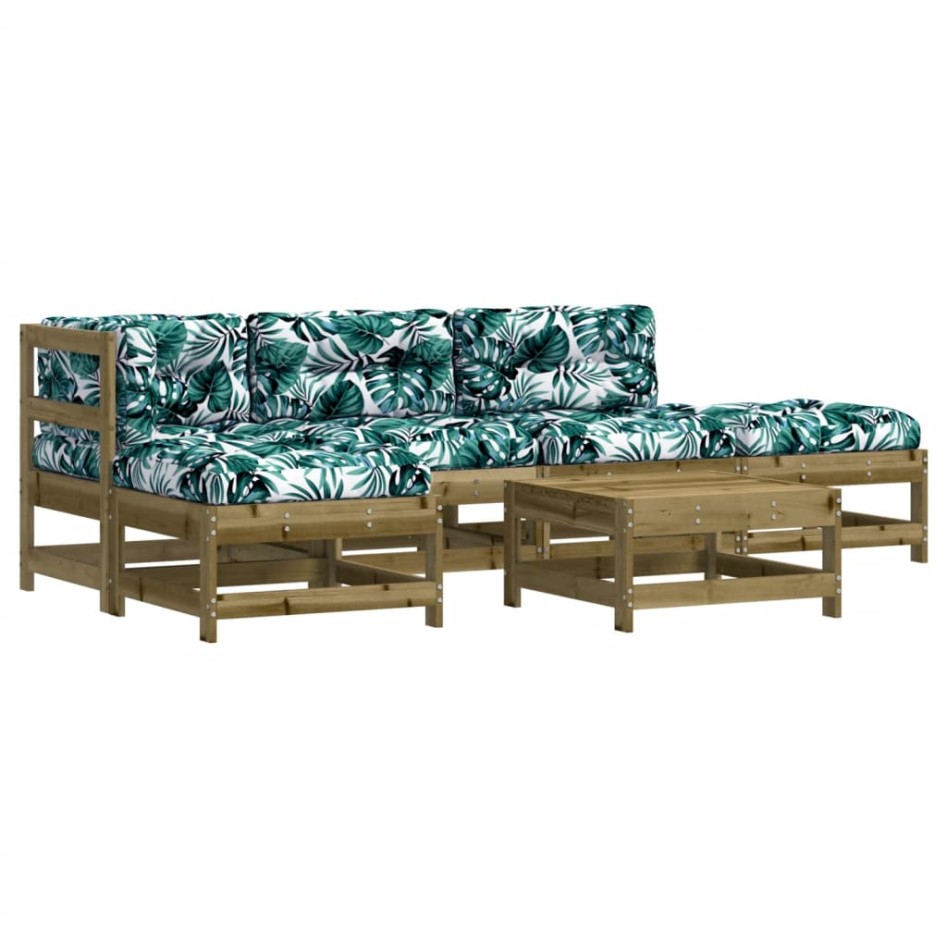 Juego de muebles jardín 6 pzas y cojines madera pino