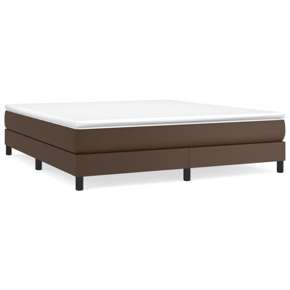 Cama box spring con colchón cuero sintético marrón 180x200