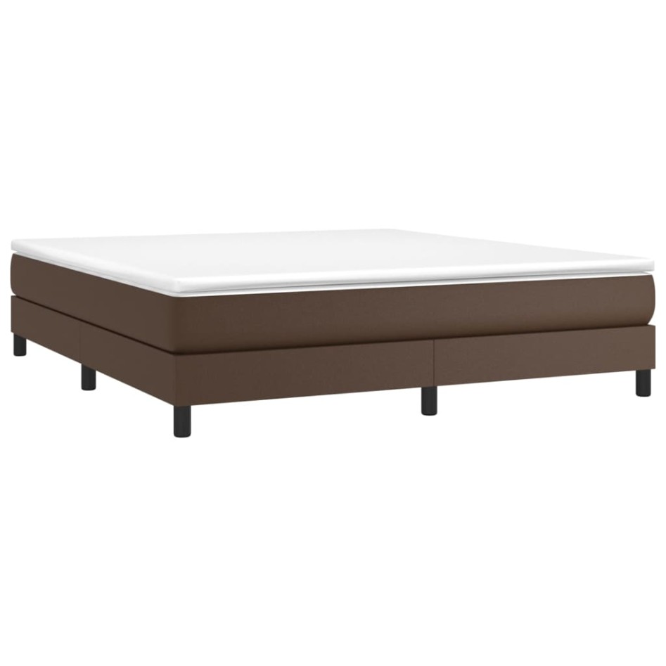Cama box spring con colchón cuero sintético marrón 180x200