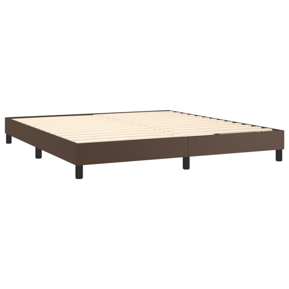 Cama box spring con colchón cuero sintético marrón 180x200