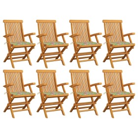 Sillas de jardín 8 uds madera teca con cojines estampado