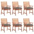 Sillas comedor de jardín y cojines 6 uds madera maciza
