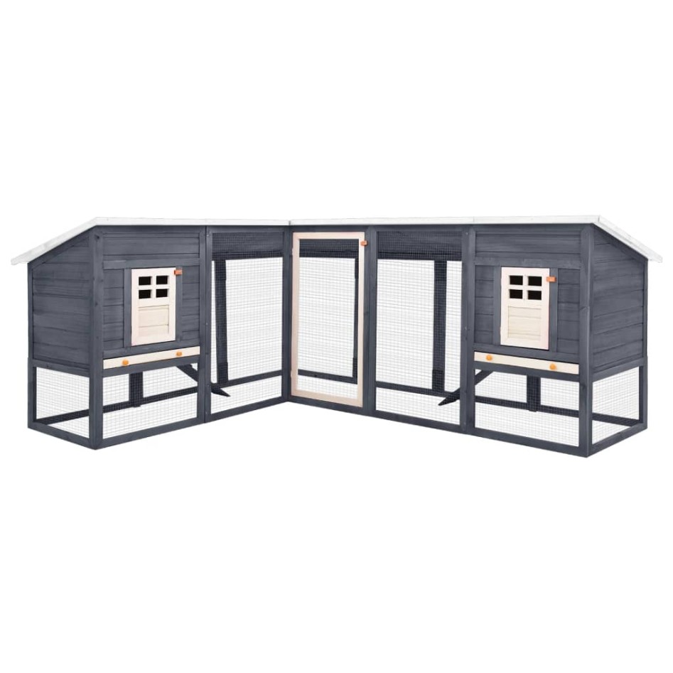 Conejera de exterior con corredor madera de abeto gris y