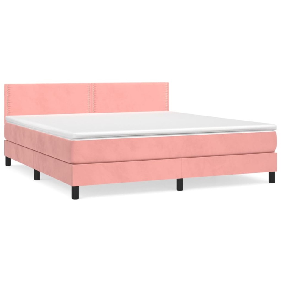 Cama box spring con colchón terciopelo rosa 160x200