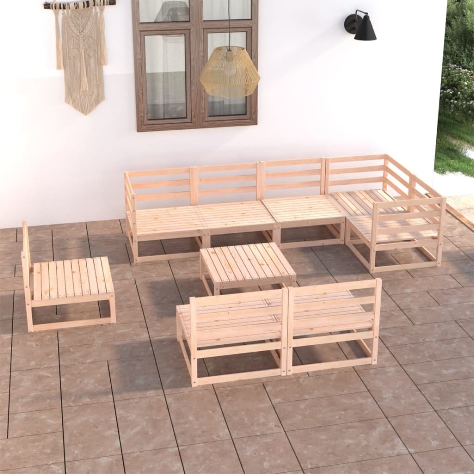 Juego de muebles de jardín 9 piezas madera maciza de