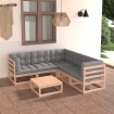 Juego de muebles de jardín 6 pzas y cojines madera maciza pino