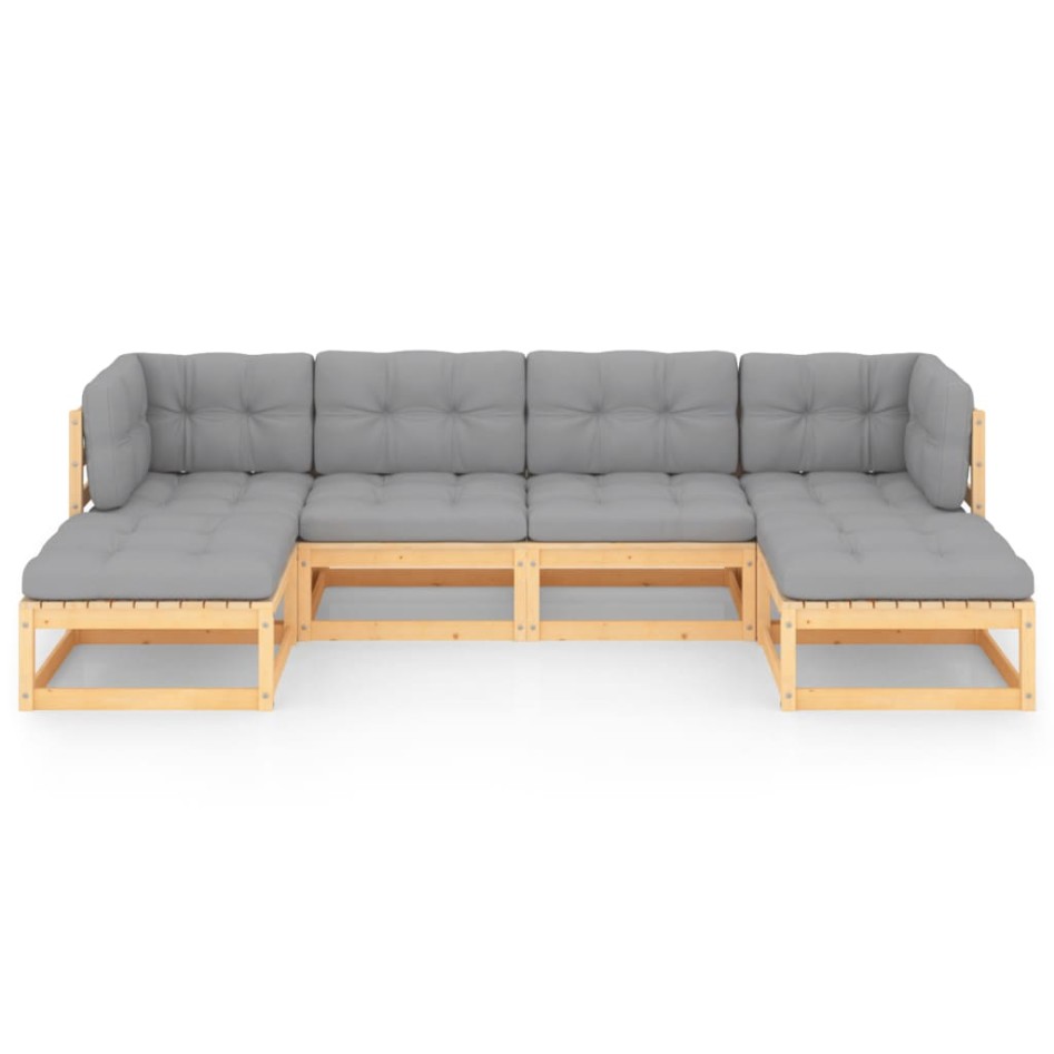 Juego de muebles de jardín 6 pzas y cojines madera maciza