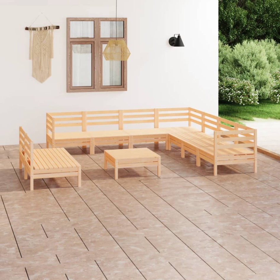 Juego de muebles de jardín 10 piezas madera maciza de
