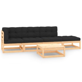 Juego de muebles de jardín 5 pzas y cojines madera maciza
