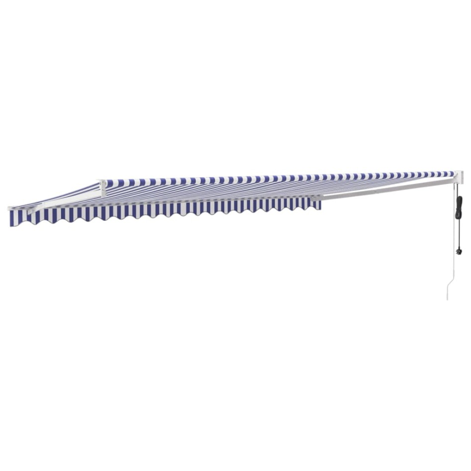 Toldo retráctil automático azul y blanco 5x3
