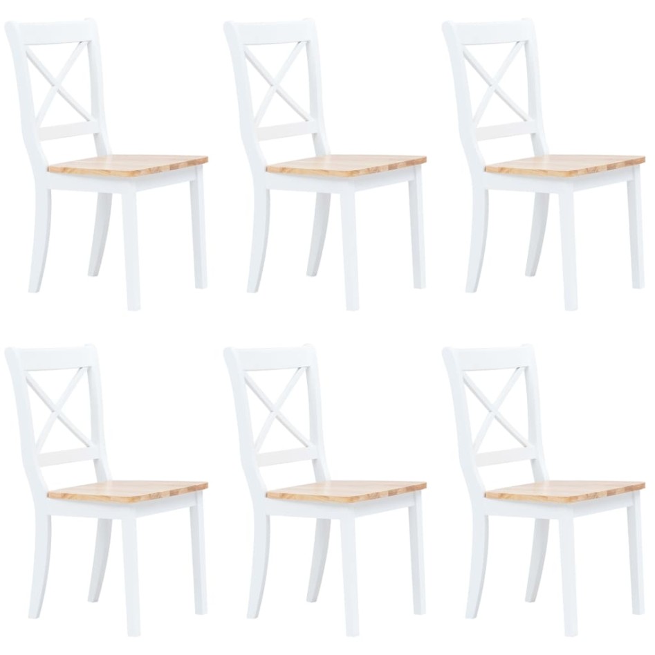 Sillas de comedor 6 uds madera maciza de caucho blanco y