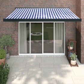 Toldo retráctil aluminio y tela azul y blanco 3,5x2,5