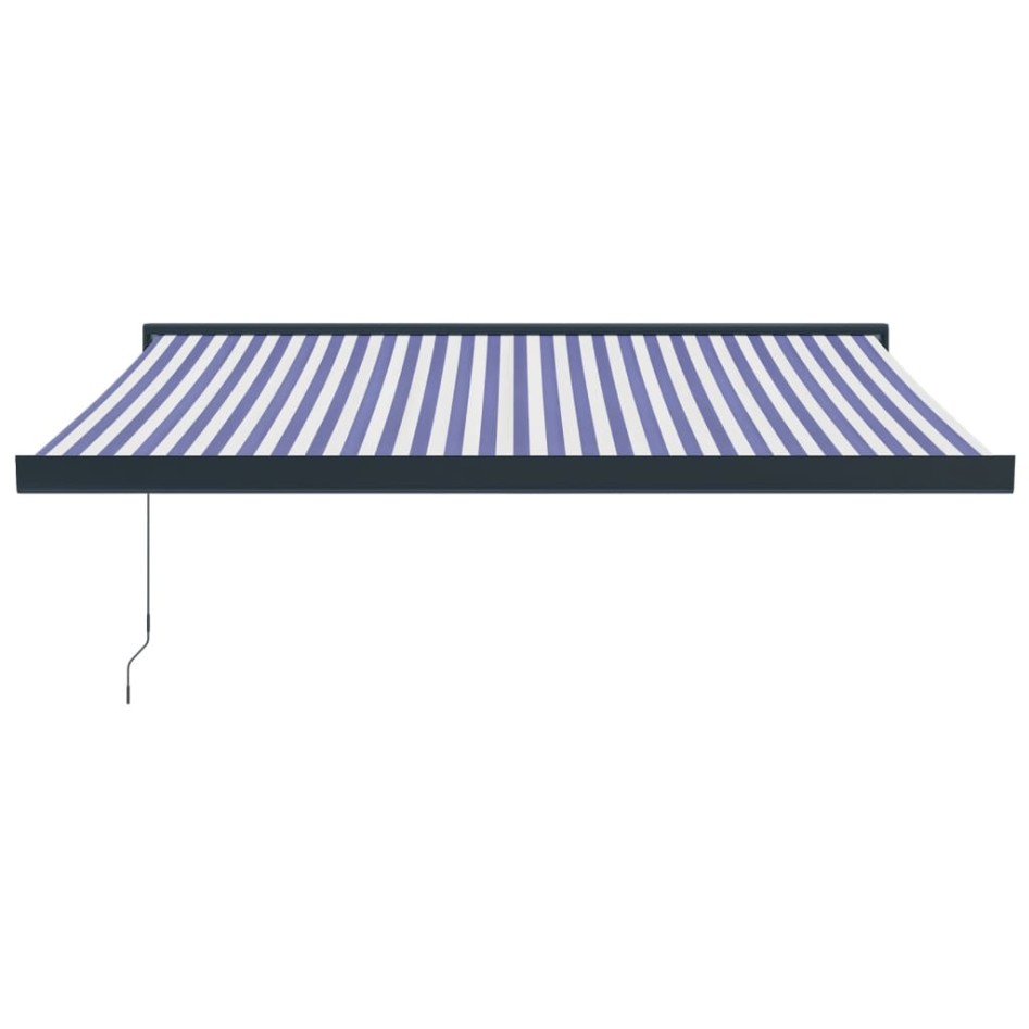 Toldo retráctil aluminio y tela azul y blanco 3,5x2,5