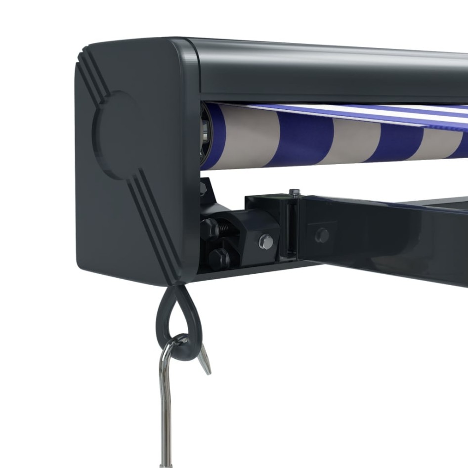 Toldo retráctil aluminio y tela azul y blanco 3,5x2,5