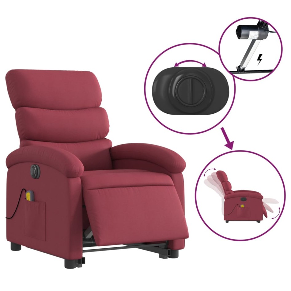 Sillón de masaje elevable eléctrico tela rojo