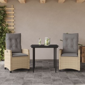 Set comedor de jardín 3 pzas con cojines ratán sintético