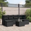 Set de comedor de jardín 7 pzas y cojines ratán sintético negro