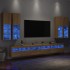 Muebles de TV de pared con luces LED 7 piezas roble