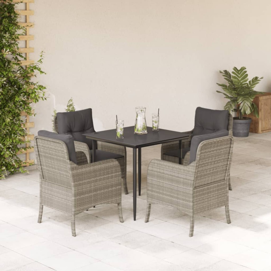 Set comedor de jardín 5 pzas cojines ratán sintético gris