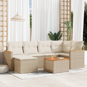 Set sofás de jardín 7 piezas y cojines ratán sintético