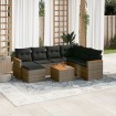 Set de sofás de jardín 8 pzas y cojines ratán sintético gris