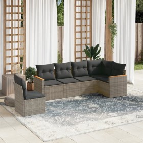 Set de muebles de jardín 6 pzas y cojines ratán sintético