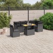 Set de comedor de jardín 7 pzas y cojines ratán sintético negro