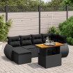 Set de comedor de jardín 7 pzas y cojines ratán sintético negro