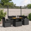 Set de sofás de jardín 6 piezas y cojines ratán sintético negro